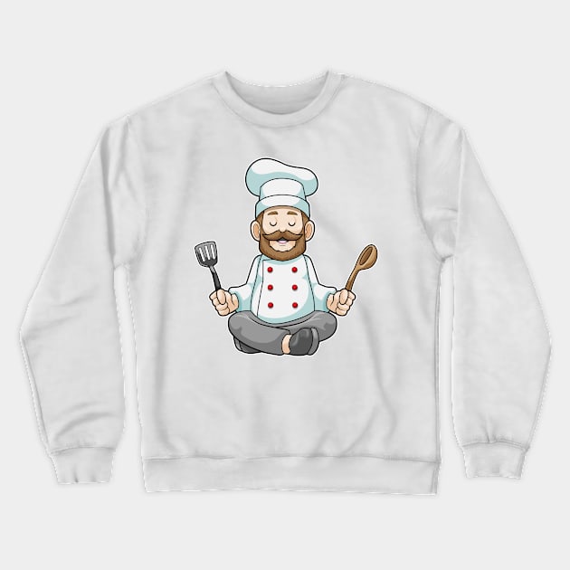 Chef with Cooking apron & Wooden spoon at Yoga Crewneck Sweatshirt by Markus Schnabel